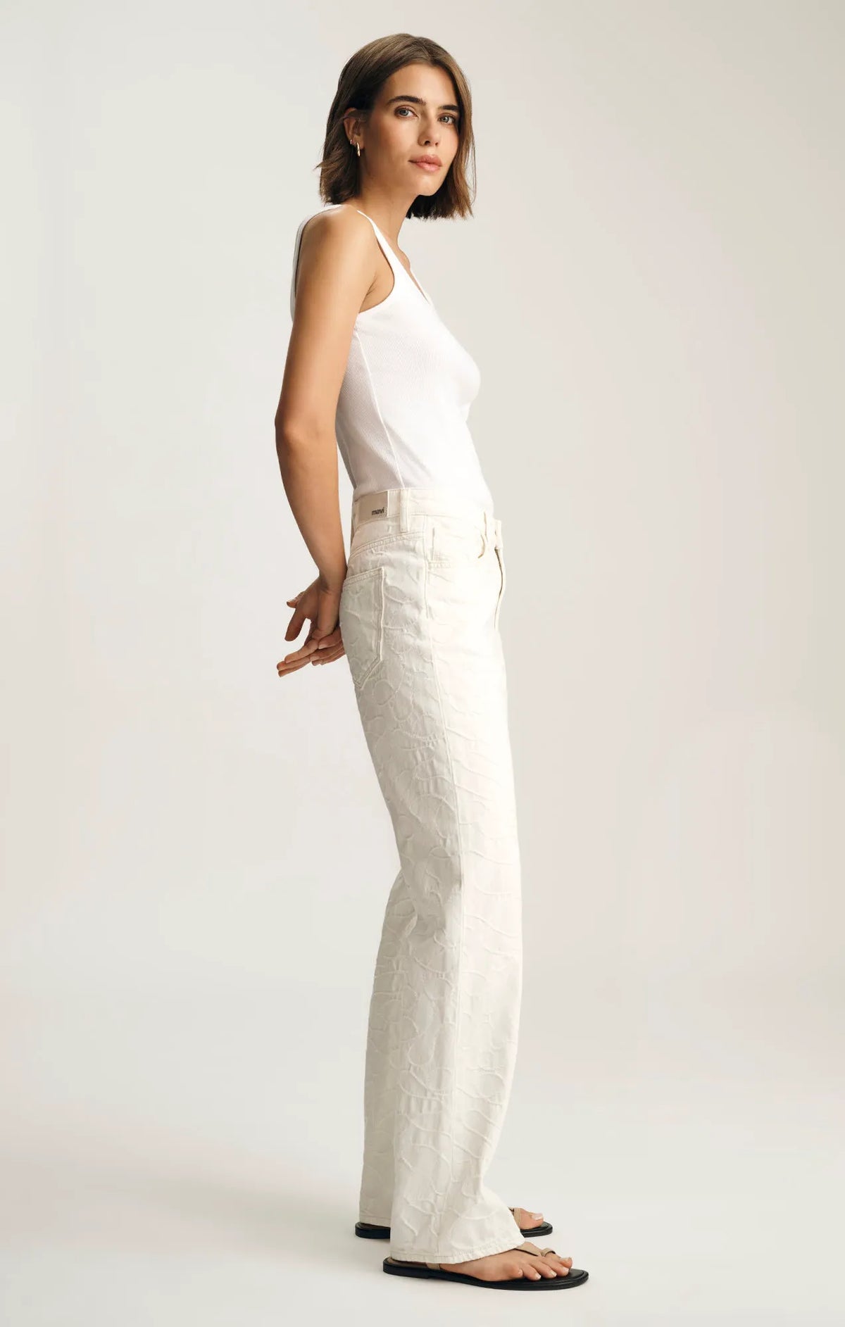 BEIGE EMBROIDERED DENIM