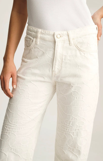 BEIGE EMBROIDERED DENIM