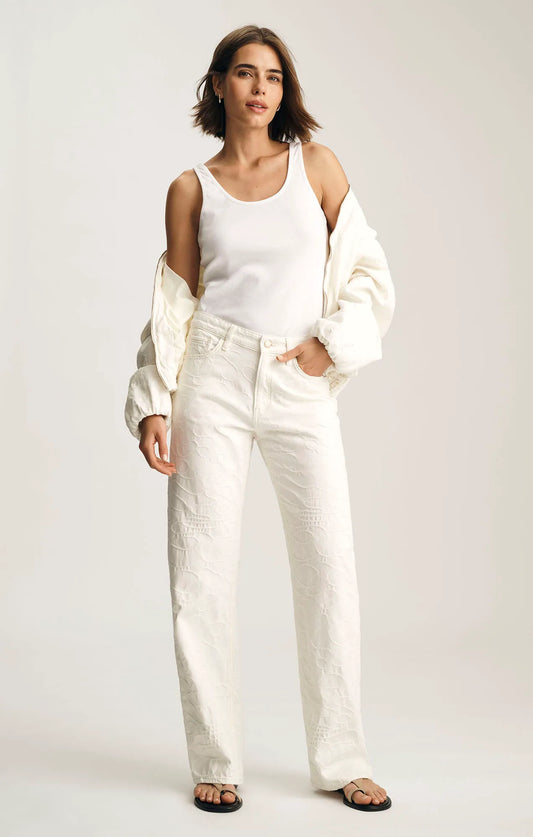 BEIGE EMBROIDERED DENIM